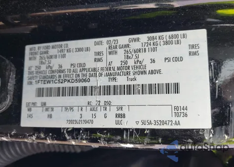 2023 Ford F-150 Lariat from USA, damaged, VIN 1FTEW1C52PKD59060